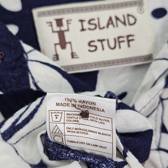 Island Stuff Shirt Mens Size 2XL Camp Shirt Floral Short Sleeve Button-Down Blue - Picture 8 of 10